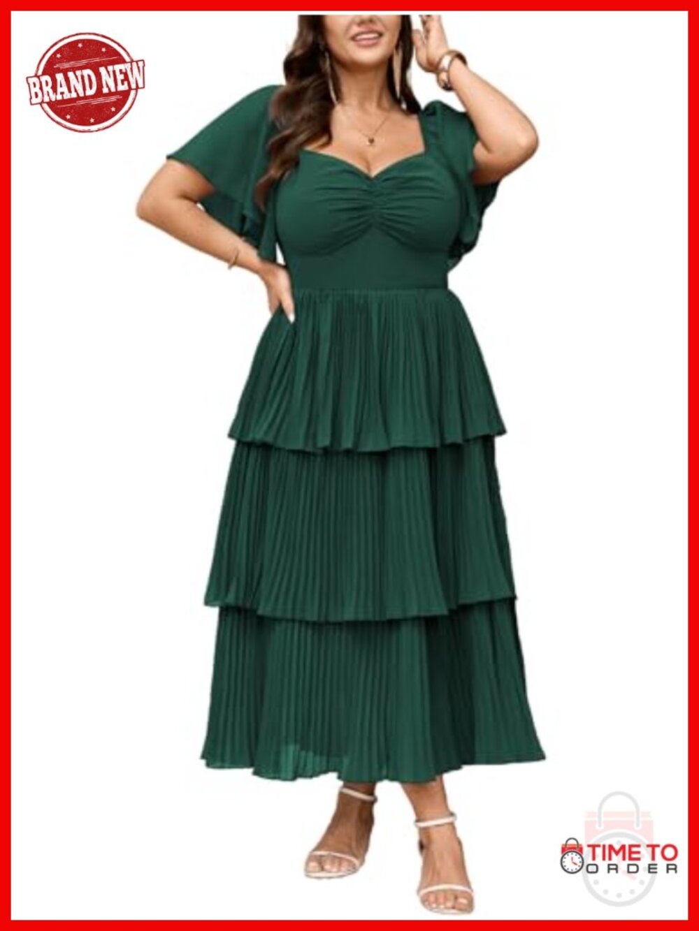 Plus Size Formal Wedding Guest Dress Tiered Pleated Chiffon Maxi